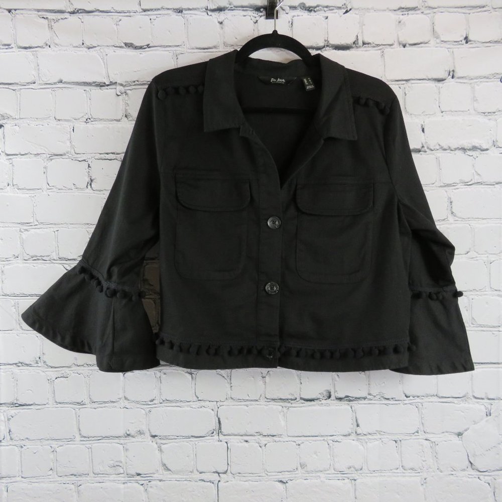 Women's Twill Jacket with Pom Pom Trim - Picture 2 of 5